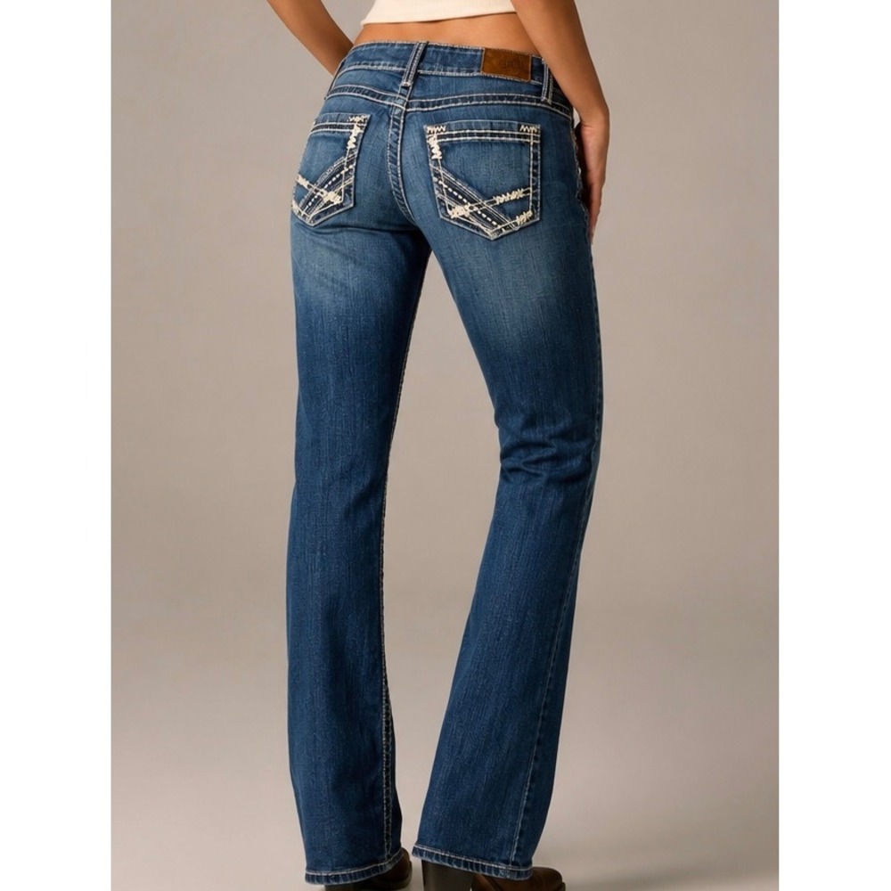 BKE Culture Bootcut Jeans Women's 31L Blue Stretch Thick Stitch Low Rise‎